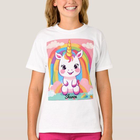 T-shirt Cute Baby Unicorn Arc-en-ciel (Devant)