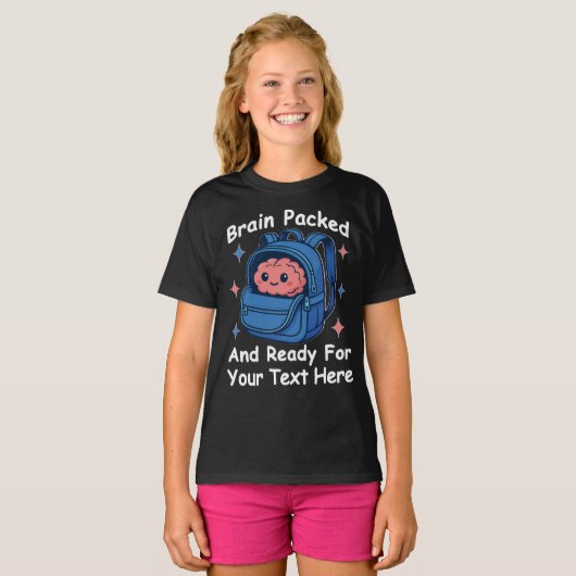 T-shirt Cute Back-to-School Customizable “Brain Ready" (Devant entier)