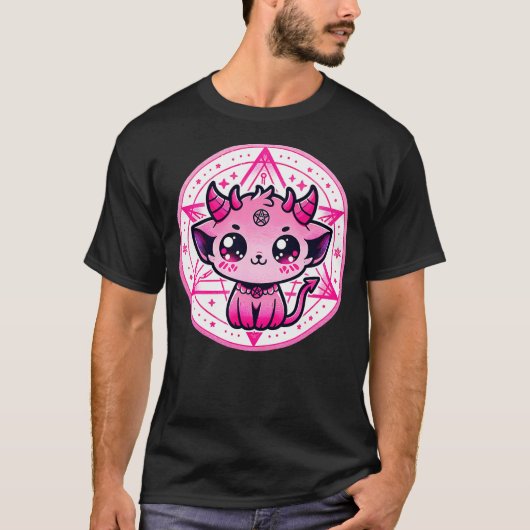 T-shirt Cute Baphomet Satanic Cat and Artistic Gothic Kawa (Devant)