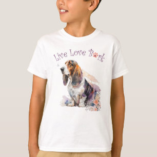 T-shirt Cute Basset Hound Chien Floral