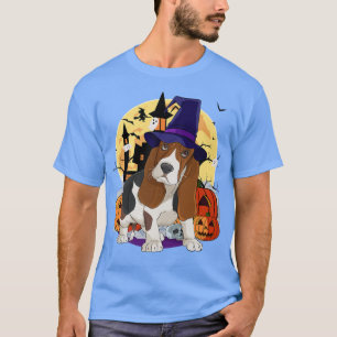 T-shirt Cute Basset Hound Halloween Witch Citrouille 16801