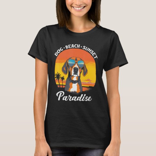 T-shirt Cute Beagle Dog Beach Sunset Paradise (Devant)