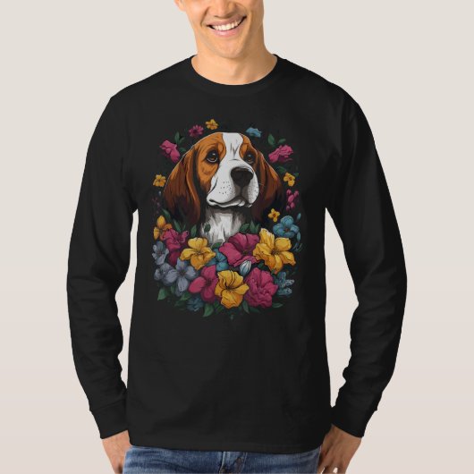 T-shirt Cute Beagle Flower Bouquet (Devant)