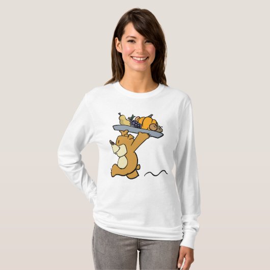 T-shirt Cute Bear transportant une cueillette festive Plat (Devant entier)