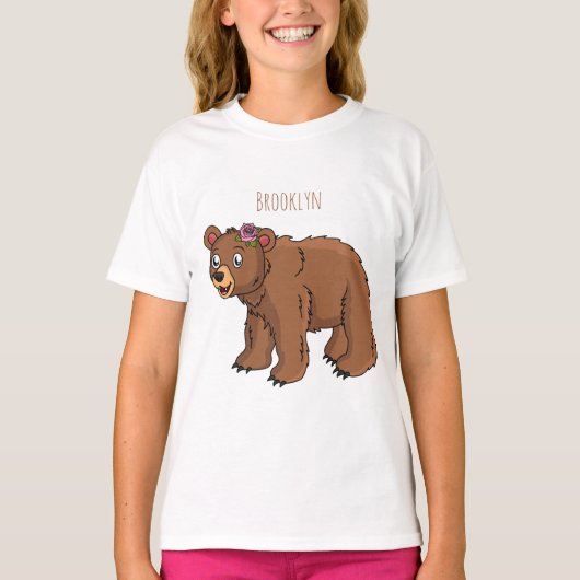 T-shirt Cute bear with flower cartoon illustration (Devant)