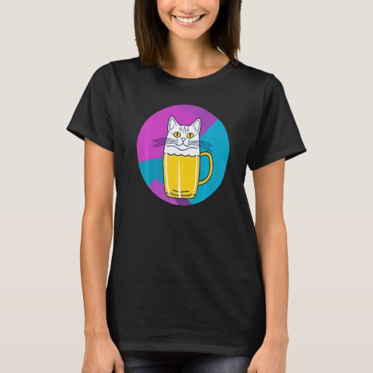 T-shirt Cute Beer Cat Part Cat and Part Beer glass (Devant)