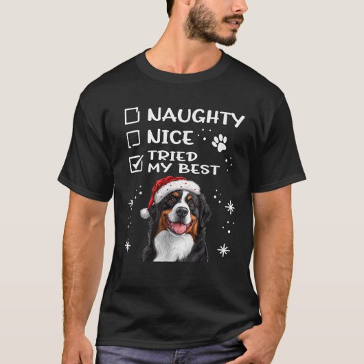 T-shirt Cute Bernese Mountain Dog Christmas Naughty Nice T (Devant)