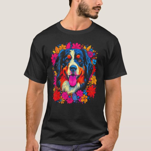 T-shirt Cute Bernese Mountain Dog Flowers (Devant)