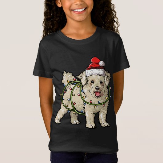T-Shirt Cute Bichon Frise Père Noël Feux Noël Lumières Noë