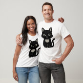 T-shirt Cute Black Cat Illustration Minimal Cat Lover Desi (Unisexe)