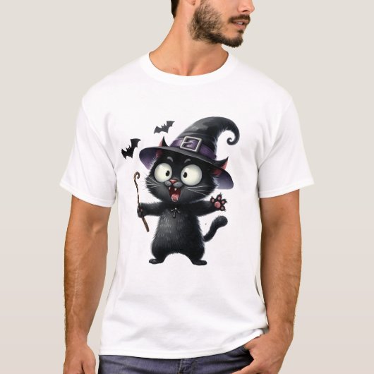 T-shirt Cute Black Cat Witch with Magic Wand ✨🐾🧙 (Devant)