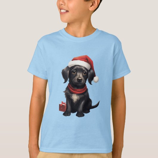 T-shirt Cute Black Dog at Christmas (Devant)