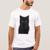 T-shirt Cute Black Kitten Thumbs Up White  (Devant)