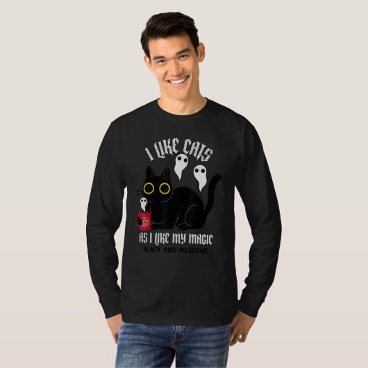 T-shirt Cute Black Kitty Witchy Avec Fantômes Black Magic (Devant entier)