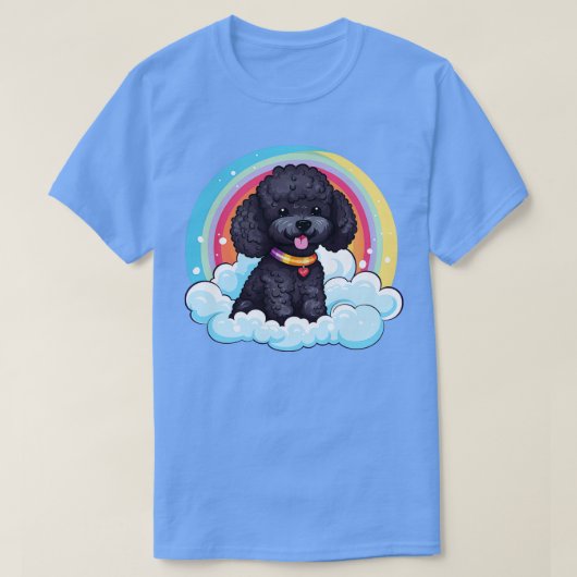 T-shirt Cute Black Poodle Rainbow Cloud Chien Chien Chien  (Design devant)