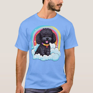 T-shirt Cute Black Poodle Rainbow Cloud Chien Chien Chien