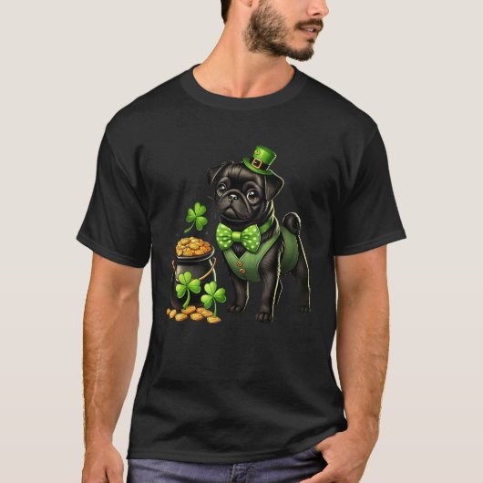 T-shirt Cute Black Pug Leprechaun St Patricks Day Shamrock (Devant)