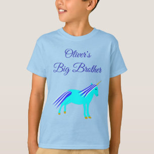 T-shirt Cute Blue Baby Boy Unicorn Big Brother Custom