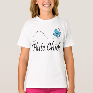 T-shirt Cute Blue Butterfly Flute Chick Music Cadeau