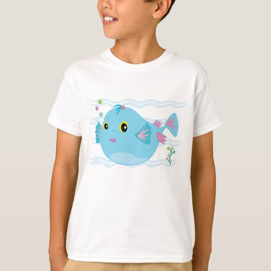 T-shirt Cute Blue Tropical Fish Pink Fins (Devant)