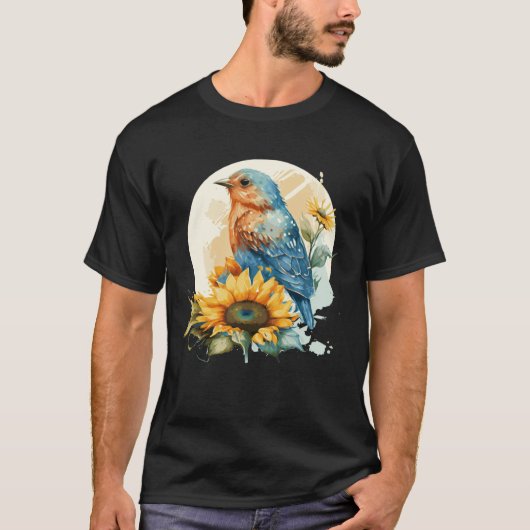 T-shirt Cute Bluebird Sunflower Birding Bird (Devant)