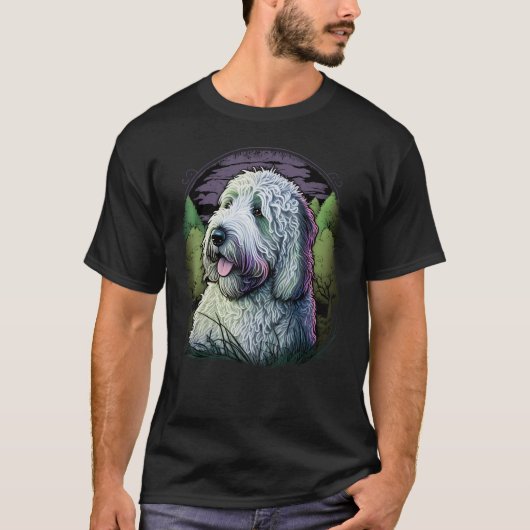 T-shirt Cute Bobtail Dog on Old English Sheepdog (Devant)