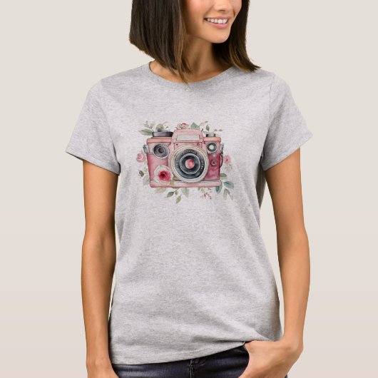 T-shirt Cute Boho rose Fleurs Camera Art (Devant)