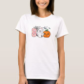 T-shirt Cute Boo Halloween Floral Ghost & Pumpkin Fall (Devant)