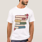 T-shirt Cute Book Stack with Roses (Devant)