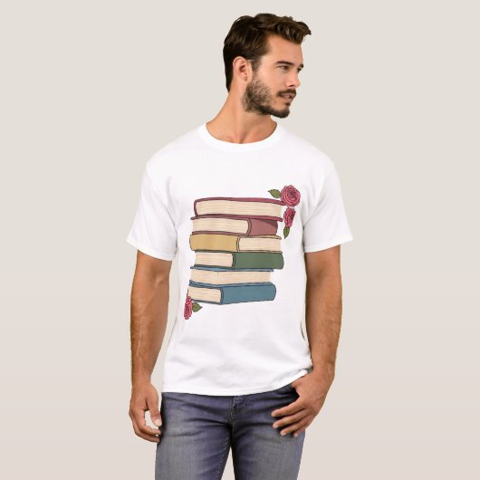 T-shirt Cute Book Stack with Roses (Devant entier)