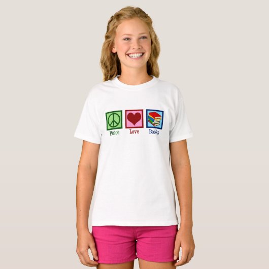 T-shirt Cute Bookworm Peace Love Livres Enfants (Devant entier)