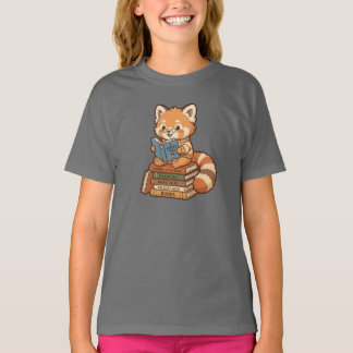 T-shirt Cute Bookworm Red Panda Reading Illustration
