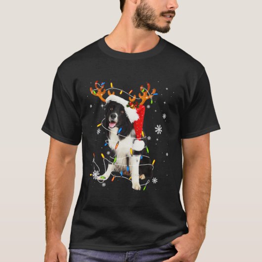 T-shirt Cute Border Collie Dog Lights Santa Hat Xmas Tree  (Devant)
