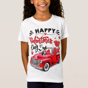 T-Shirt Cute Boston Terrier Chien Red Truck Happy Valentin