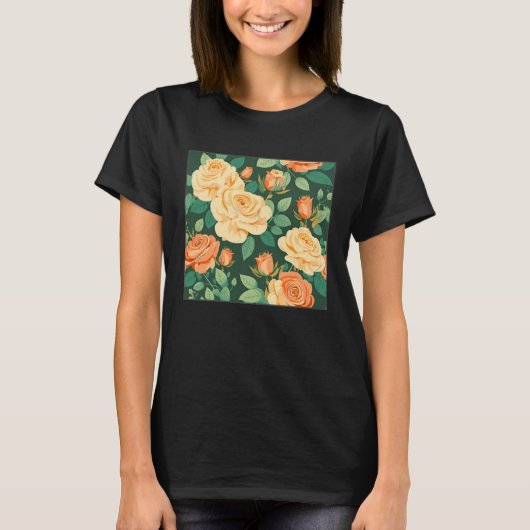 T-shirt Cute Botanical Roses Illustration Gorgeous Flower  (Devant)