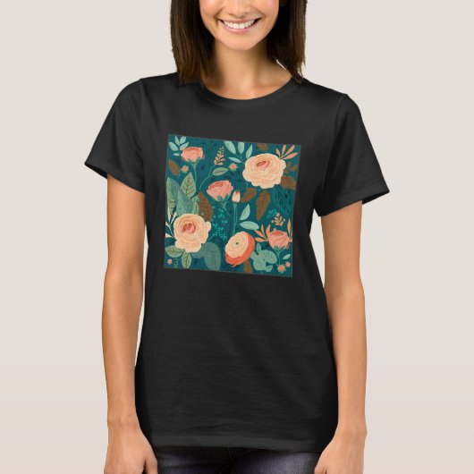 T-shirt Cute Botanical Roses Illustration Gorgeous Flower  (Devant)