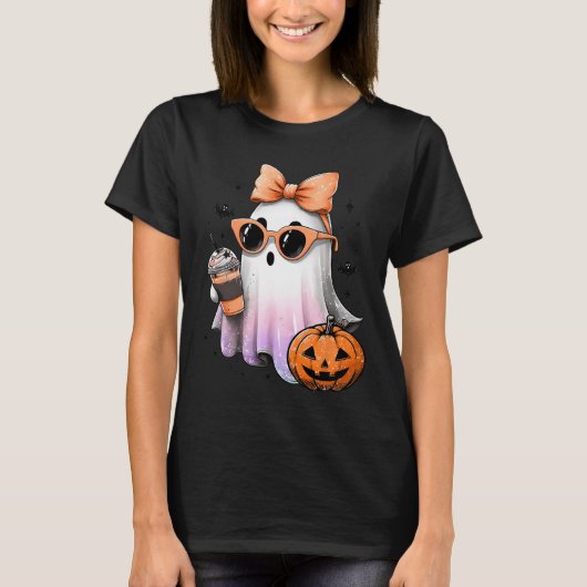 T-shirt Cute Bougie Ghost Café Citrouille saison Éffrayant (Devant)