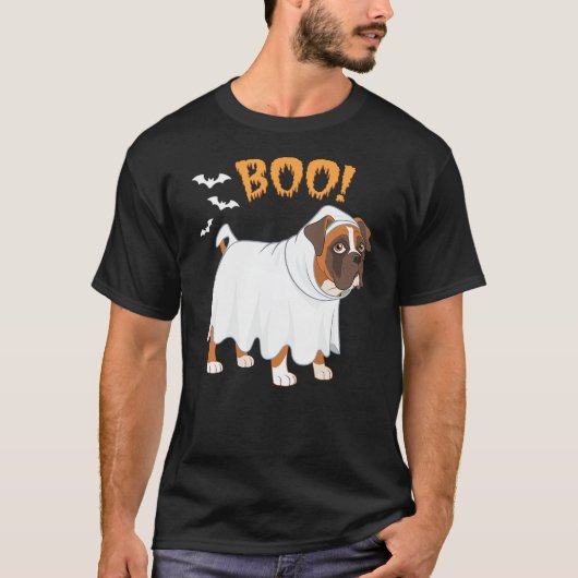 T-shirt Cute Boxer Dog Dressed Ghost Halloween Funny Boo (Devant)