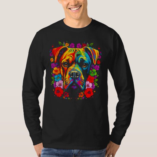 T-shirt Cute Boxer Dog Flowers (Devant)
