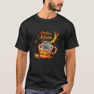 T-shirt Cute British Shorthair Cat Coffee Coupe Bonjour Au