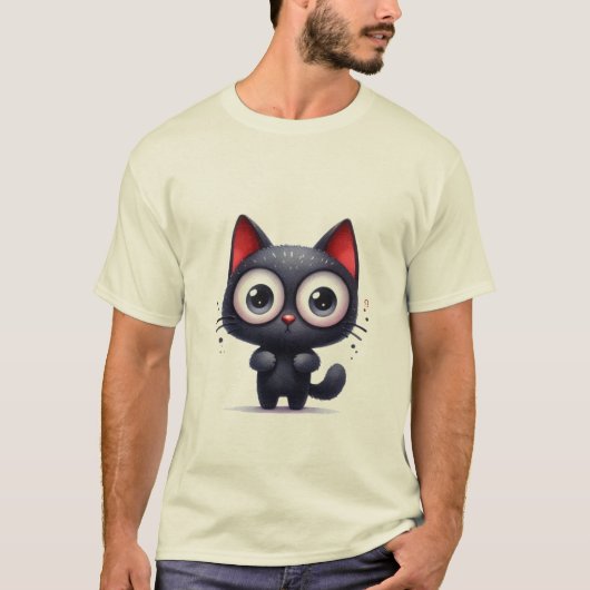 T-shirt Cute Bug-Eyed Black Kitten Surprise ✨🐾🖤 (Devant)