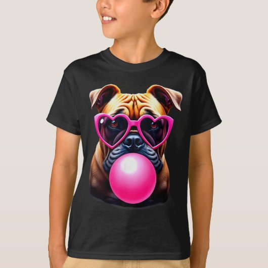 T-shirt Cute Bulldog Blowing Bubble Gum  (Devant)
