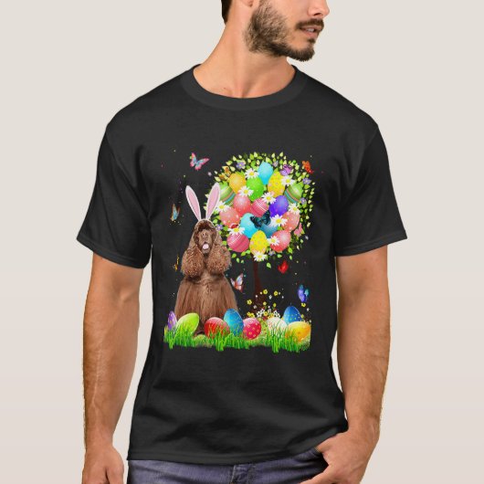T-shirt Cute Bunny American Cocker Spaniel Easter Eggs Tre (Devant)