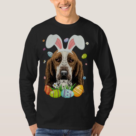 T-shirt Cute Bunny Basset Hound Dog Head Easter Egg Happy  (Devant)