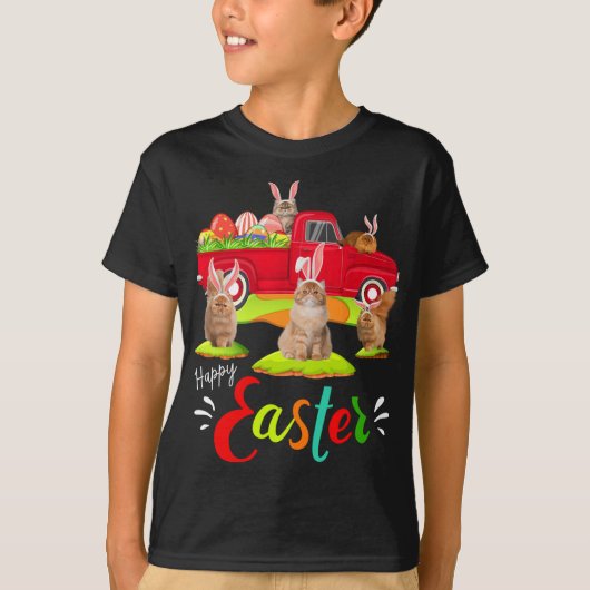 T-shirt Cute Bunny Chats Perse équitation Camion Rouge Hap (Devant)