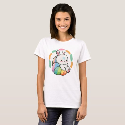 T-shirt Cute Bunny Easter Rainbow Oeufs Cartoon Printemps (Devant entier)