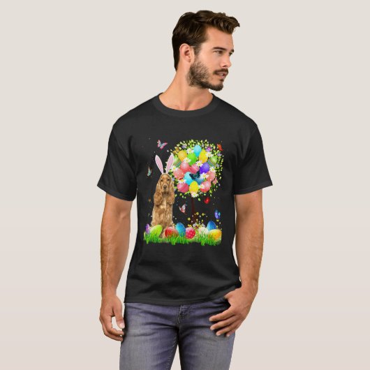 T-shirt Cute Bunny English Cocker Spaniel Easter Eggs Tree (Devant entier)