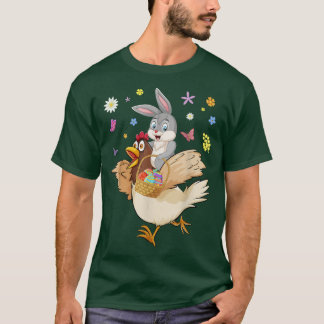 T-shirt Cute Bunny équitation Poulet Chasse Oeufs Agricult