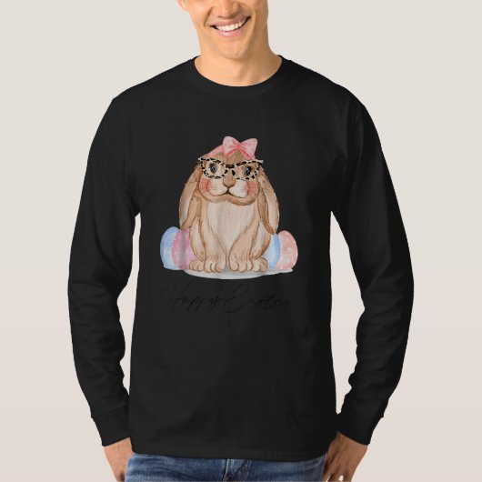 T-shirt Cute Bunny Face Leopard lunettes Headband Happy Ea (Devant)