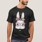 T-shirt Cute Bunny Face Leopard lunettes Headband Happy Ea (Devant)